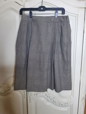 Pendleton Classic Gray Plaid A-Line Skirt Houndstooth Detail